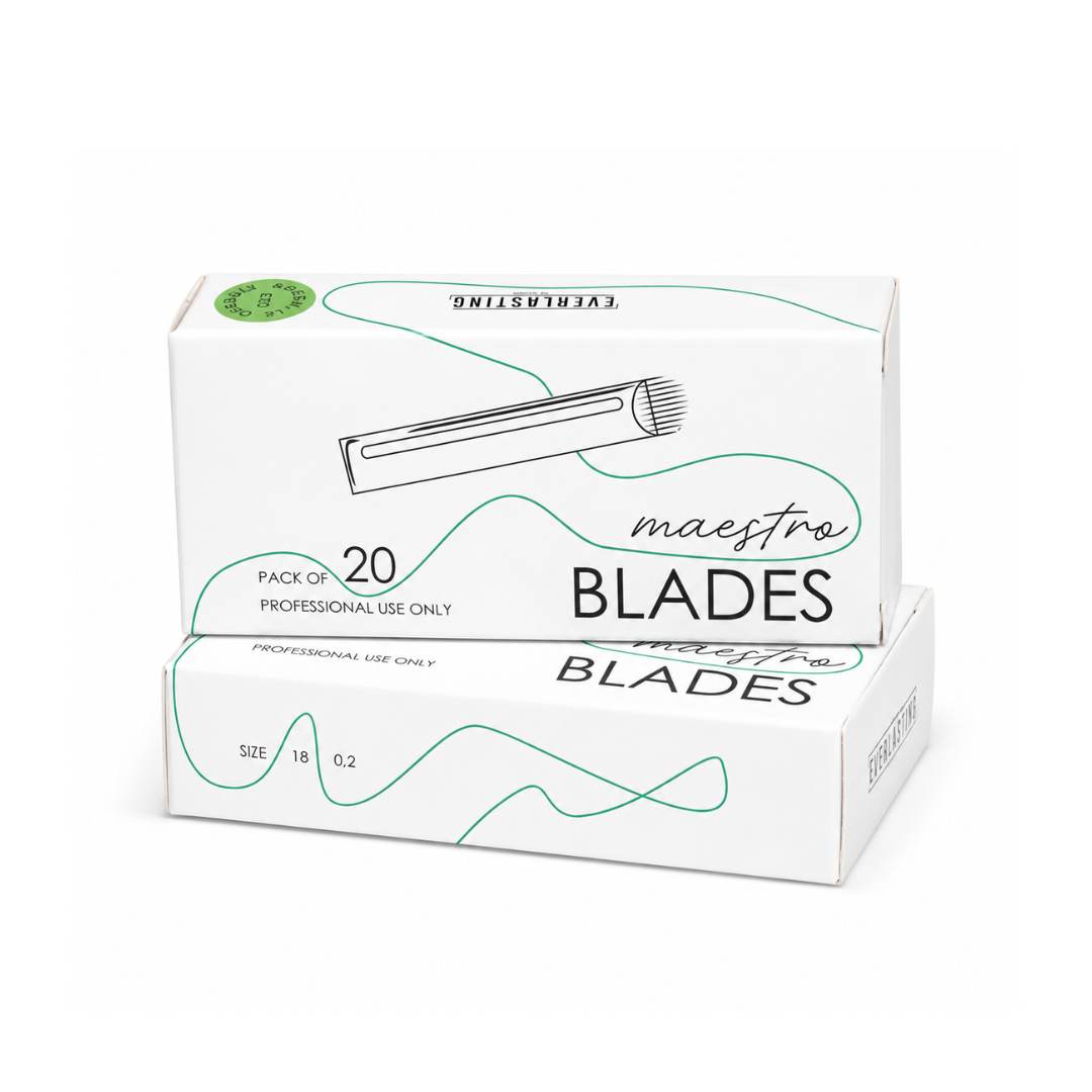 Everlasting Microblading U-Shape 0.20 Hard Blades for microblading, individually wrapped in sterile packaging for detailed eyebrow stroke creation.
