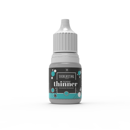 10ml bottle of clear Everlasting Pigment Thinner designed for diluting pigment shade intensity during shading and ombré PMU techniques.