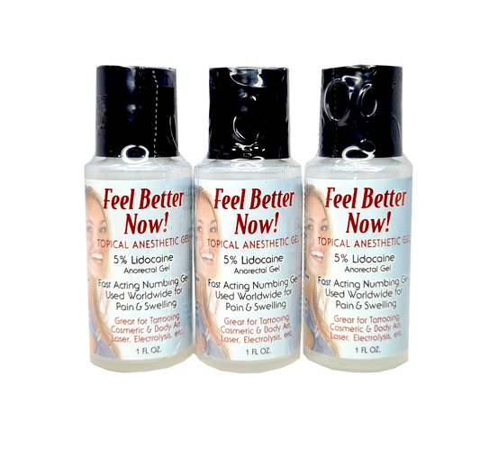 3-pack bundle of Feel Better 30ml secondary numbing gel, formulated for rapid in-procedure soothing relief and discomfort reduction during permanent makeup, microblading, and tattoo treatments.