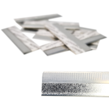 Flat eyebrow mapping pencil sharpening razors used to shave pre-draw brow pencils into a razor-thin, flat edge for precise brow mapping.