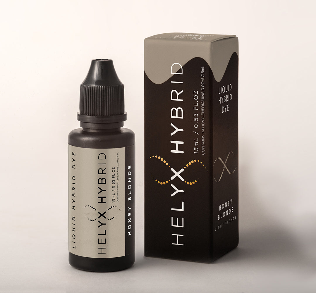 Helyx Hybrid Dye tubes in a range of shades for eyebrow and eyelash tinting with skin staining effects.