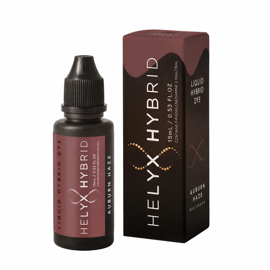Helyx Hybrid Dye tubes in a range of shades for eyebrow and eyelash tinting with skin staining effects.