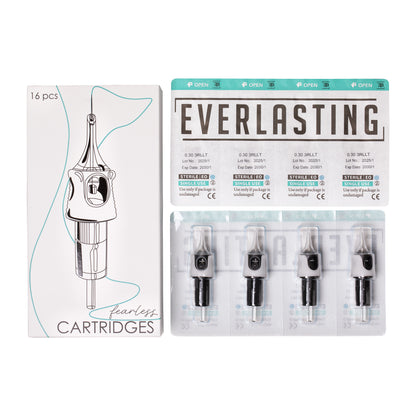 Pack of 16 sterile, precision-engineered universal PMU cartridges designed for high pigment retention, ultra-fine precision, and minimal skin trauma during permanent makeup procedures.