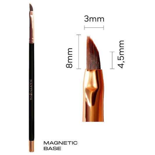 Fine detail beauty brush with a wooden handle, brass ferrule, ultra-narrow 1mm pointed tip, and a magnetic base.