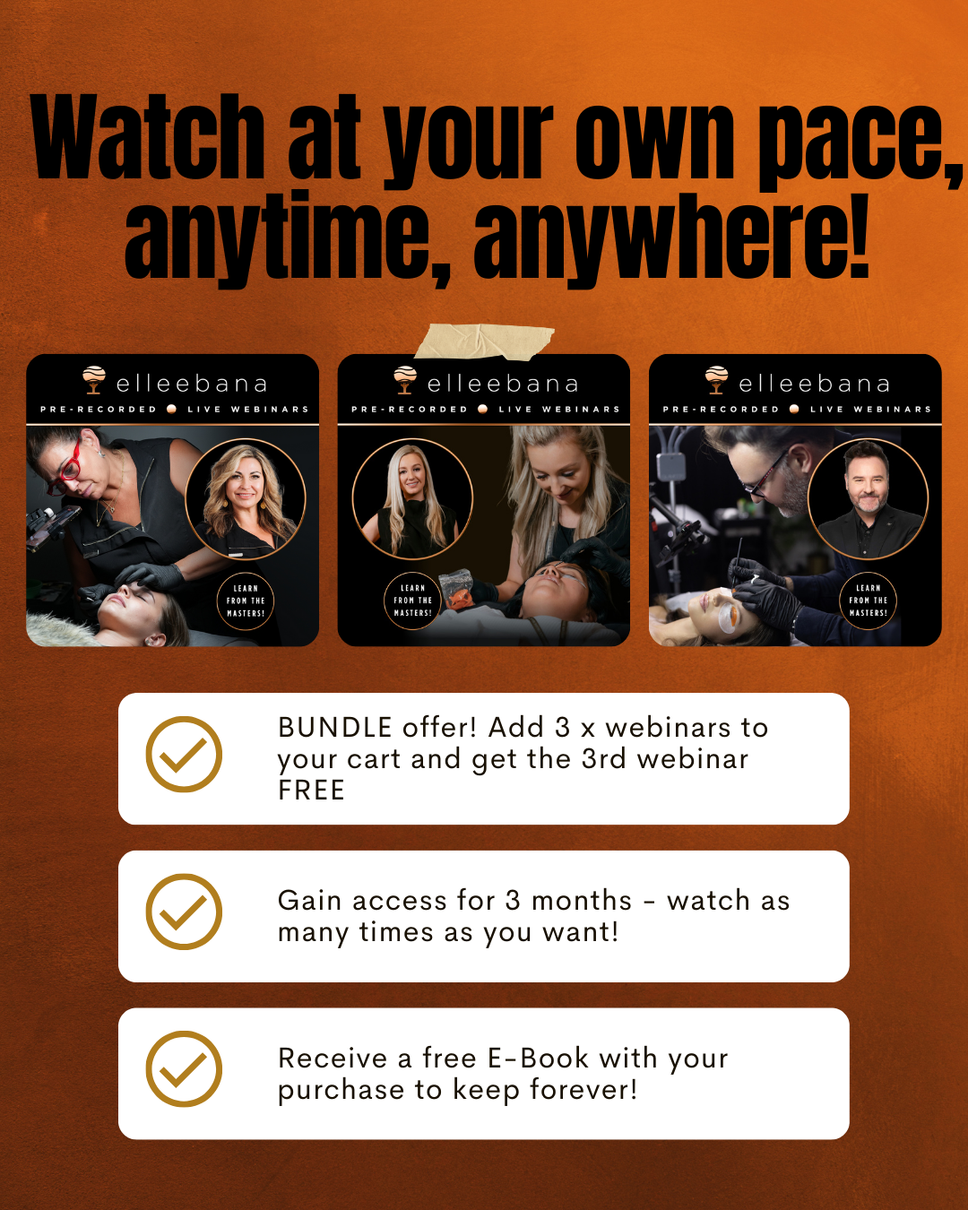 Promotional graphic for the Elleebana online webinar "Mastering Your Lash Assessment," presented by Master Trainer Anieka Mudford, covering flex and set checking, lash porosity, and tailored lifting techniques.