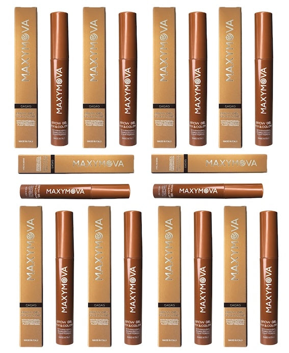Compact 4ml clear brow gel tube with a black cap and precision spoolie applicator brush on a plain background.
