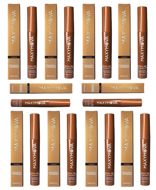 Compact 4ml clear brow gel tube with a black cap and precision spoolie applicator brush on a plain background.