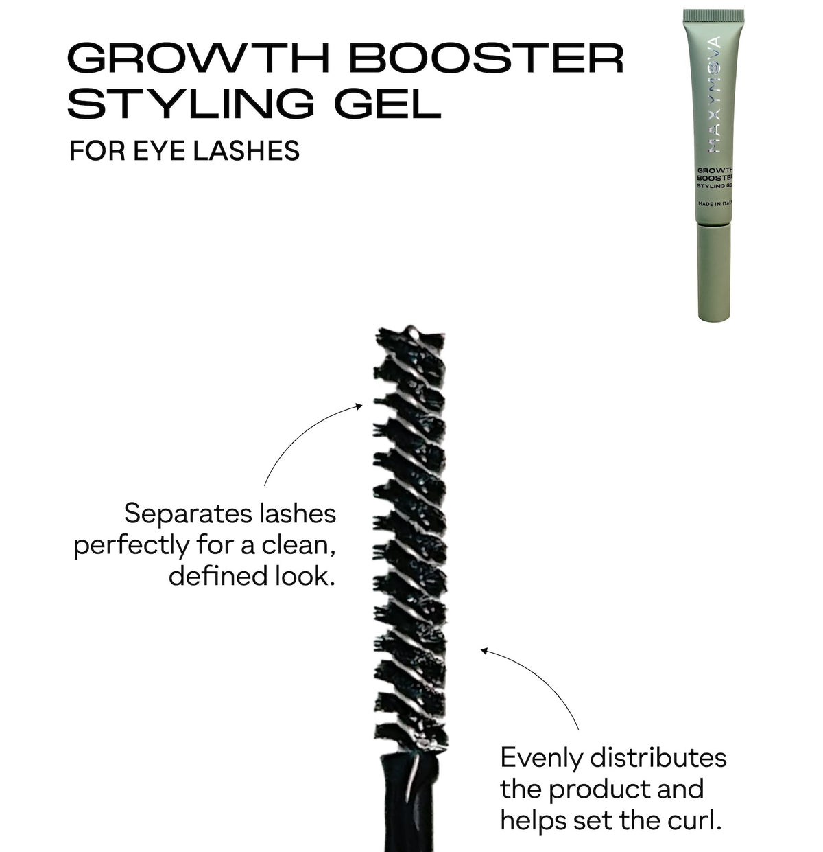 Clear 8ml serum bottle with an applicator wand, showcasing a lightweight gel formula on a clean white background.