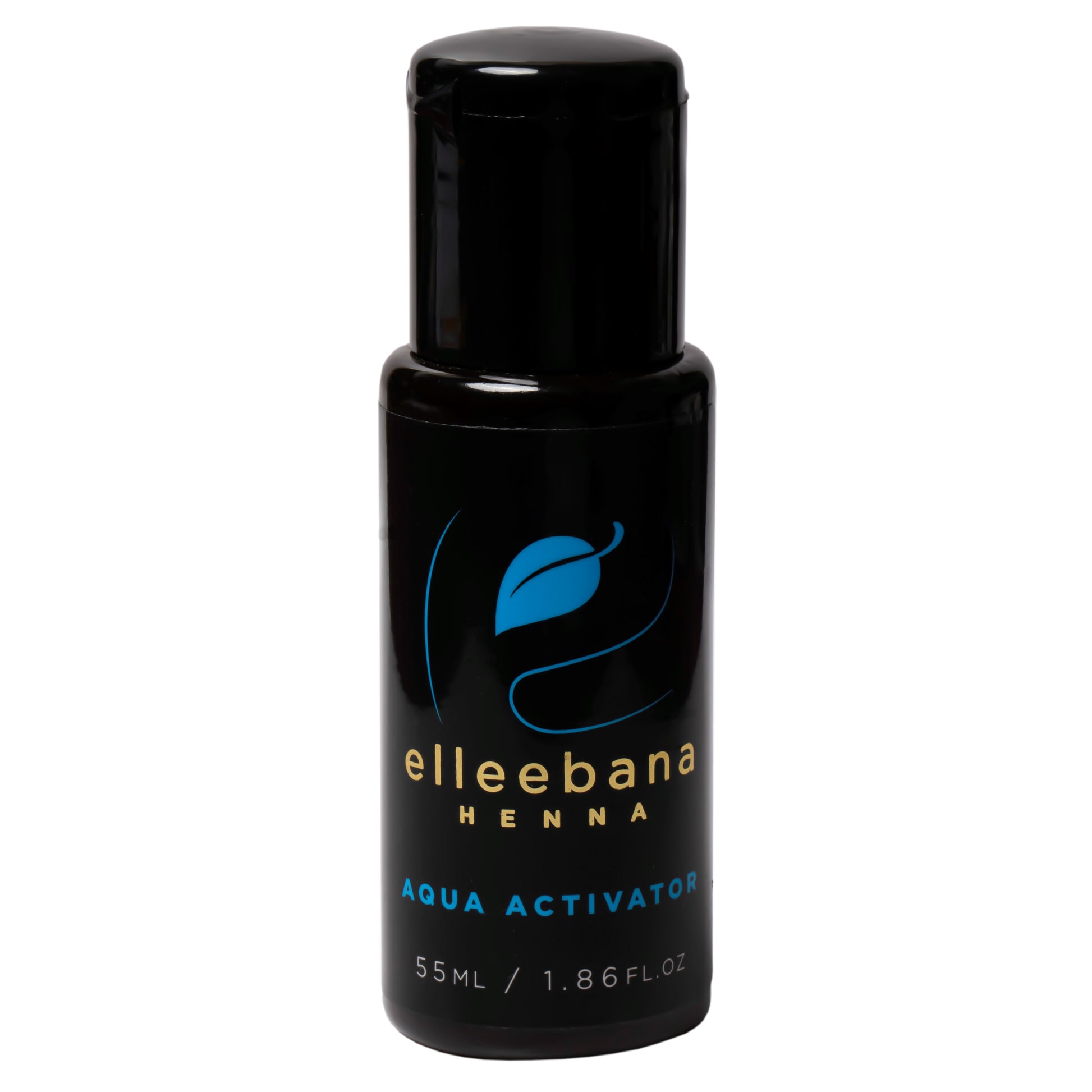 A 55ml bottle of Elleebana Henna Activator, a specialized liquid formula designed to intensify color results and prolong the longevity of brow henna treatments.