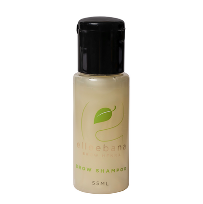A 55ml bottle of Elleebana Brow Henna Shampoo, a gentle, fragrance-free formula designed to clean skin and eyebrow hair by removing makeup and oils before a henna procedure.