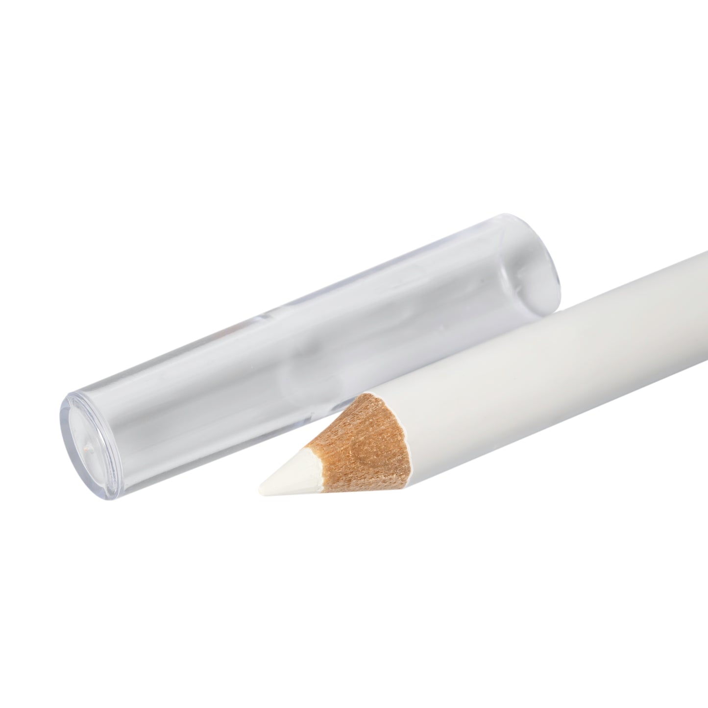 A sharp white eyebrow mapping pencil designed for drawing vivid, smooth outlines on the skin to prep for brow shaping and tinting services.