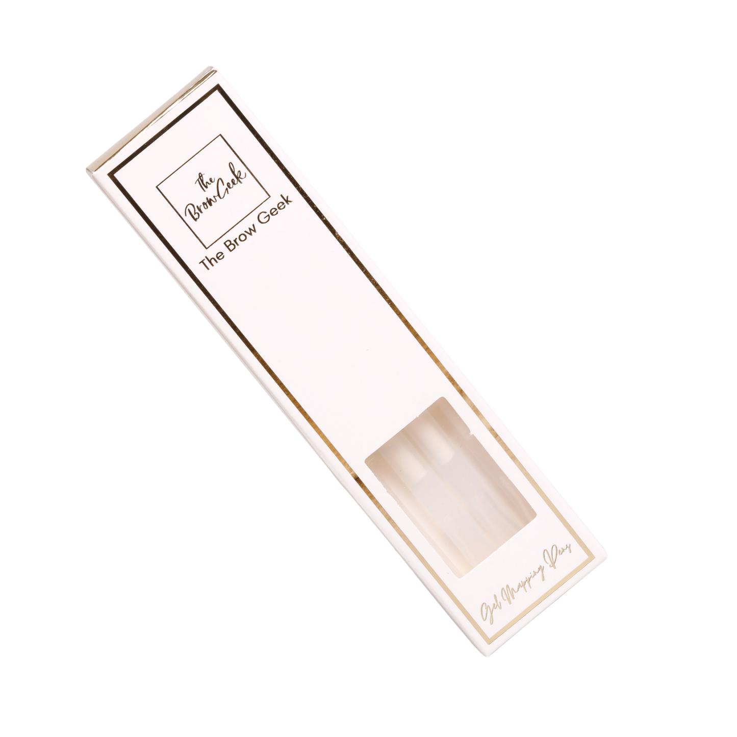Fine-tip white gel pen creating clean, precise mapping lines on skin for eyebrow symmetry and shaping prep.