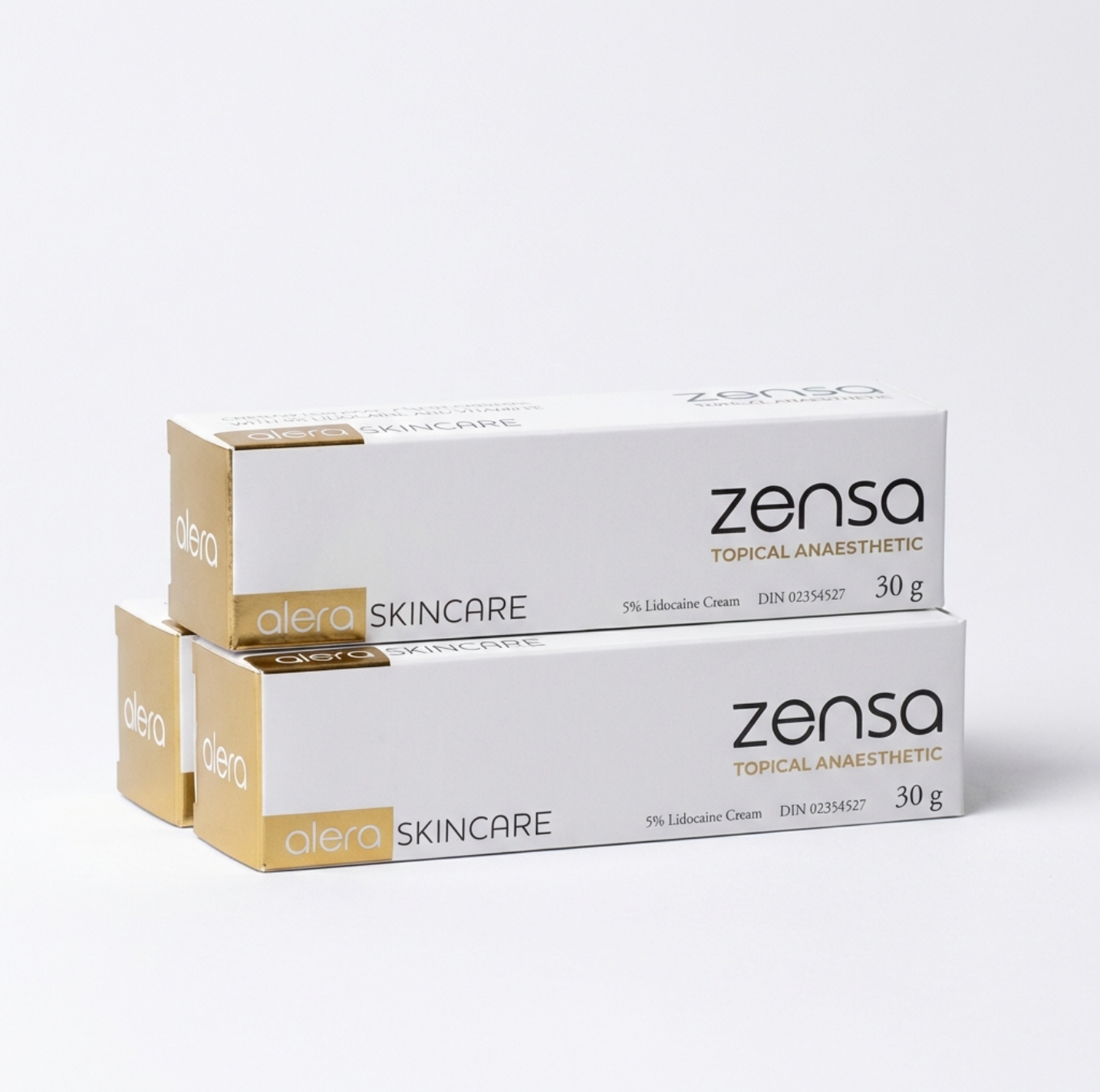 3-pack bundle of 30g Zensa 5% Lidocaine pre-procedure topical numbing cream tubes, formulated to minimize discomfort for permanent makeup, microblading, and tattooing without restricting blood flow.