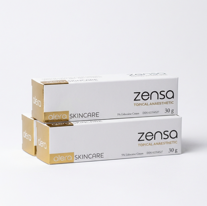 3-pack bundle of 30g Zensa 5% Lidocaine pre-procedure topical numbing cream tubes, formulated to minimize discomfort for permanent makeup, microblading, and tattooing without restricting blood flow.