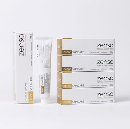Zensa Pre-Procedure Topical Numbing Cream 30g tube with 5% lidocaine packaging.