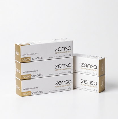 Zensa Pre-Procedure Topical Numbing Cream 30g tube with 5% lidocaine packaging.