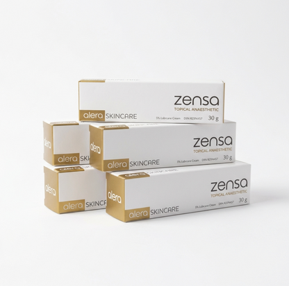 Zensa Pre-Procedure Topical Numbing Cream 30g tube with 5% lidocaine packaging.