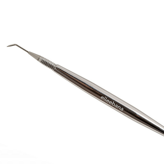 Fine-tip stainless steel lash lift isolator tool featuring a textured "bling" handle design, engineered for precise lash isolation and separation during lash lifting services.