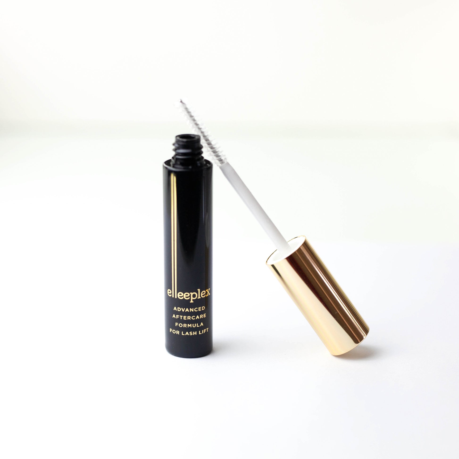 A 10ml tube of Elleeplex advanced aftercare gel by Elleebana, a keratin and vitamin-enriched daily treatment formula designed to condition, strengthen, and add shine to lashes, brows, and beards.