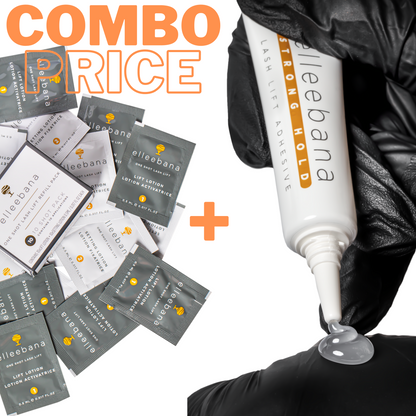 Elleebana Lash Lift starter bundle featuring a 10-pack of One Shot lifting lotions paired with a lash lift adhesive of choice.