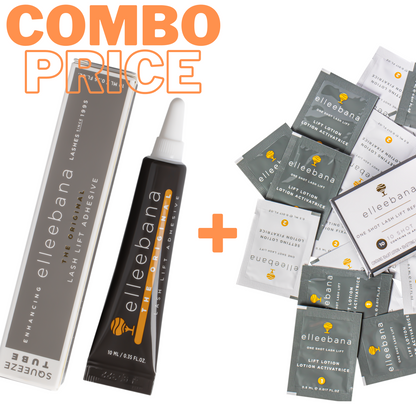 Elleebana Lash Lift starter bundle featuring a 10-pack of One Shot lifting lotions paired with a lash lift adhesive of choice.