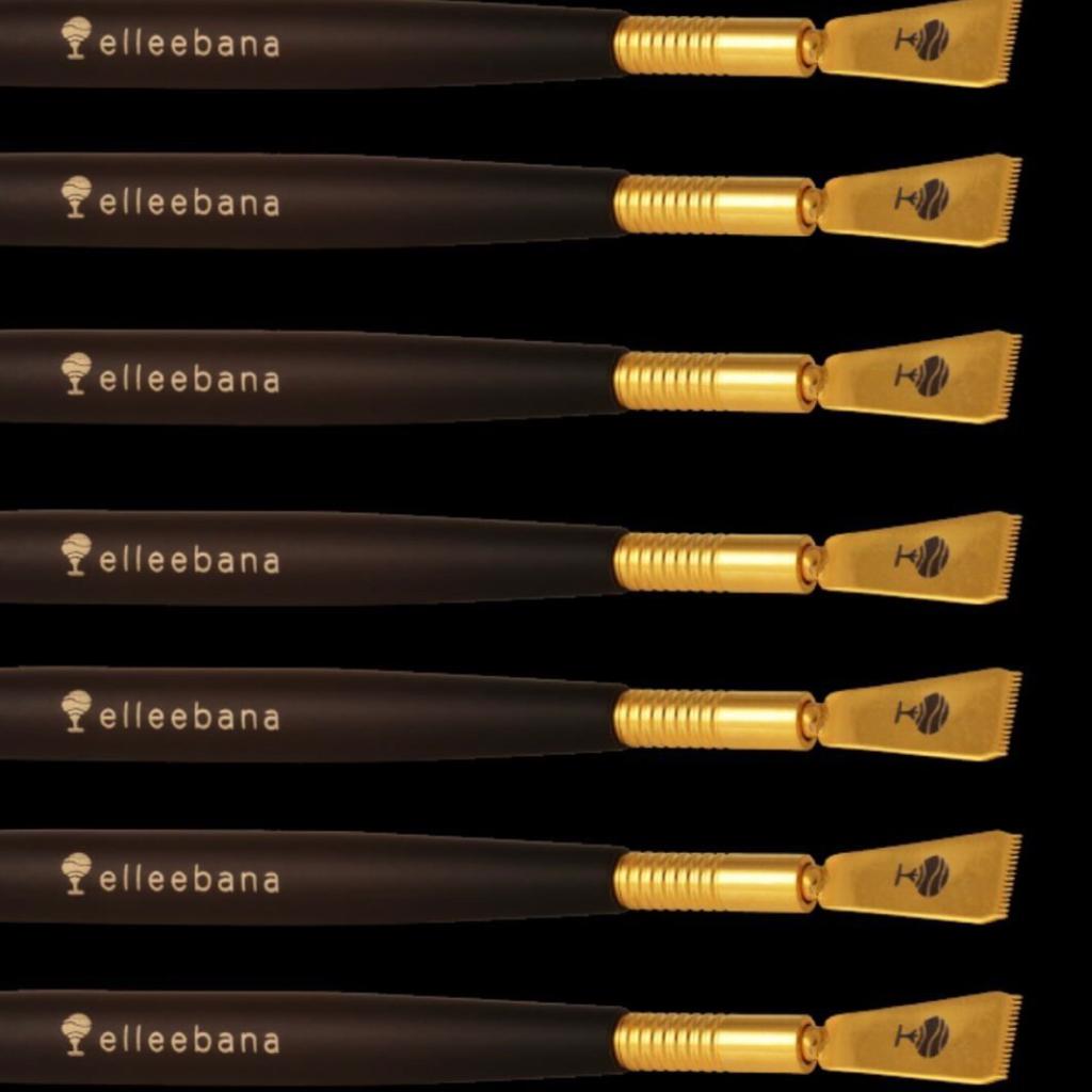 Dual-ended Elleebana Precision Lifter tool featuring a 16-tooth Japanese stainless-steel comb head and an angled precision isolation tip.