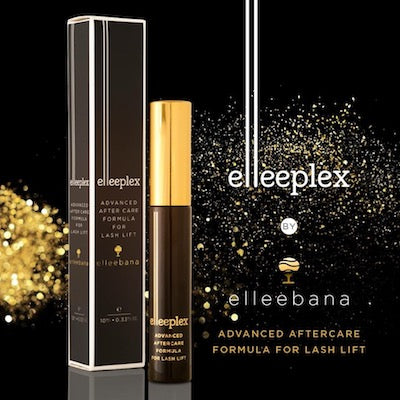 A 10ml tube of Elleeplex advanced aftercare gel by Elleebana, a keratin and vitamin-enriched daily treatment formula designed to condition, strengthen, and add shine to lashes, brows, and beards.