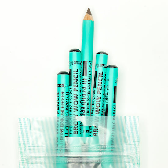 A pack of 5 brown single-use Everlasting predraw brow pencils packaged in a clear pouch for eyebrow mapping and PMU work.