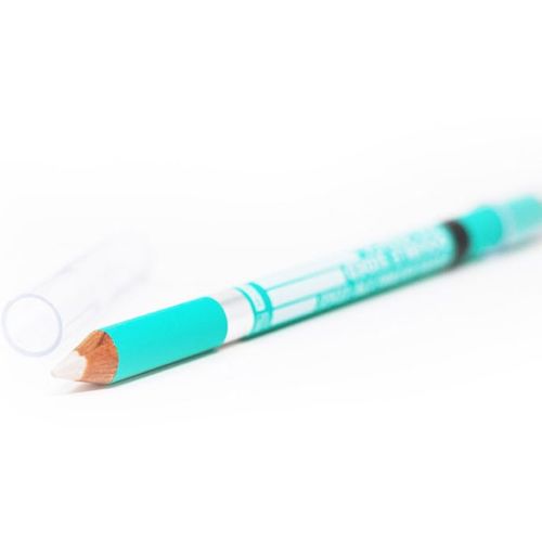 Italian-made dual-ended eyeliner pencil featuring a matte black shade on one end and a shimmering shade on the other, designed for versatile eye makeup application and salon retail sales.