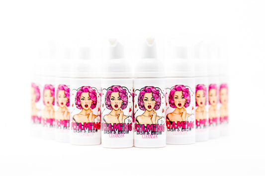 Professional foaming lash shampoo and lash cleanser bottle for eyelash extension prep and daily aftercare.