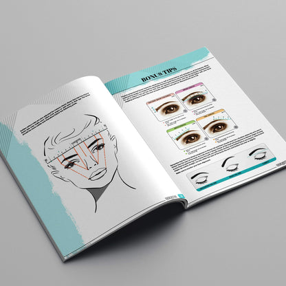 A promotional graphic for the Everlasting Brow Mapping online course, displaying training materials including HD video tutorials, a 20-page workbook, and a certificate of completion for professional eyebrow shaping.