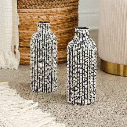 Patterned Decorative Table Vases - Set Of 2 - Black tribal